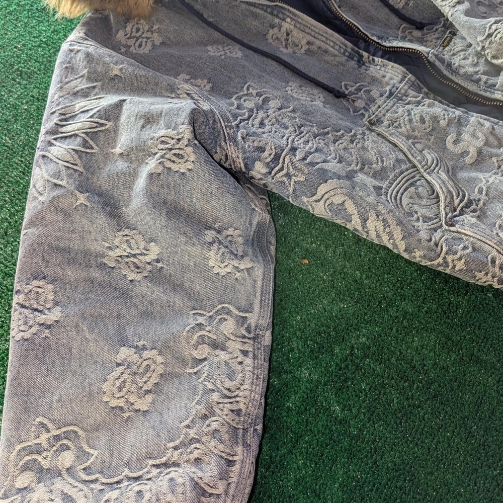 Supreme Patterned Gray Bomber Jacket With Fur Hood - image 5